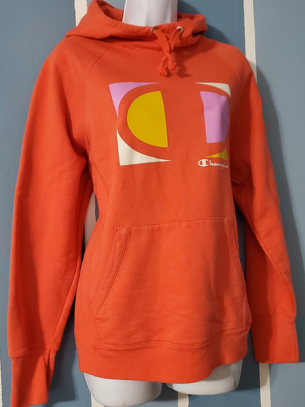 Champion Orange Pullover Hoodie with Colorblock Logo